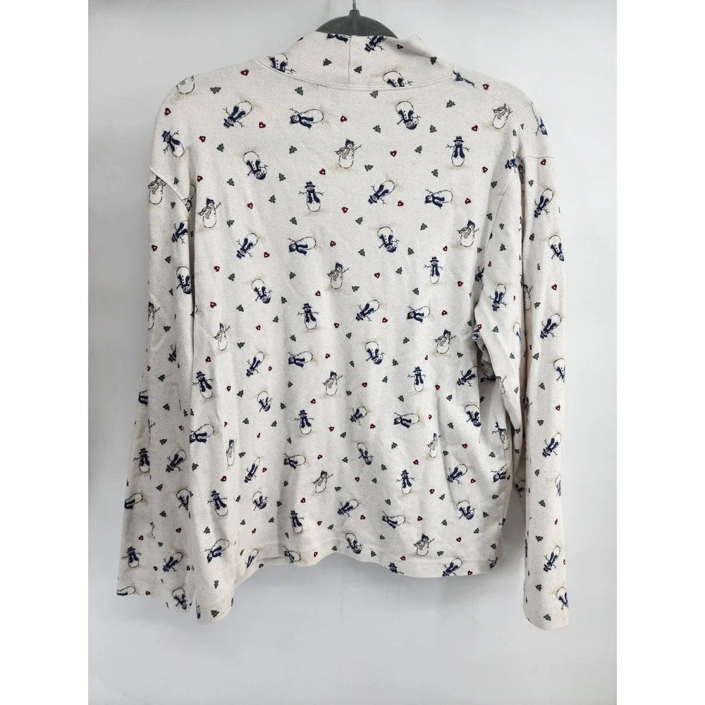 Croft & Barrow Snowman Print Mock Neck Long Sleeve Cotton Top 1X